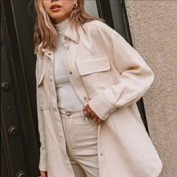 Hm Pearl Beaded Collar Oversized Shirt 